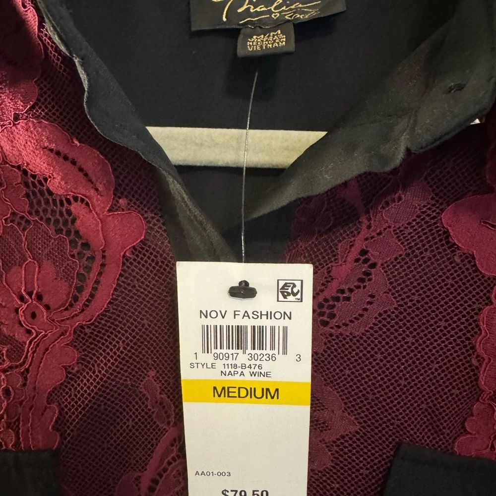Thalia Sodi Burgundy Lace & Black Button Down Shirt - Picture 6 of 6